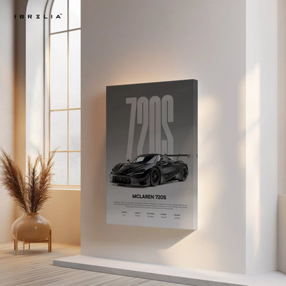 McLaren 720S Minimal Spec Poster Wall Art – Luxury Supercar Wall Art | 4K Ultra Wrap Frame Wall Art in Pakistan | IBRELIA™ IBRELIA