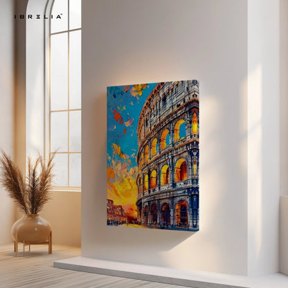 Colosseum Artistic Wall Art – Rome Architecture Canvas Frame | Color Splash Landmark Poster Pakistan | IBRELIA™ IBRELIA