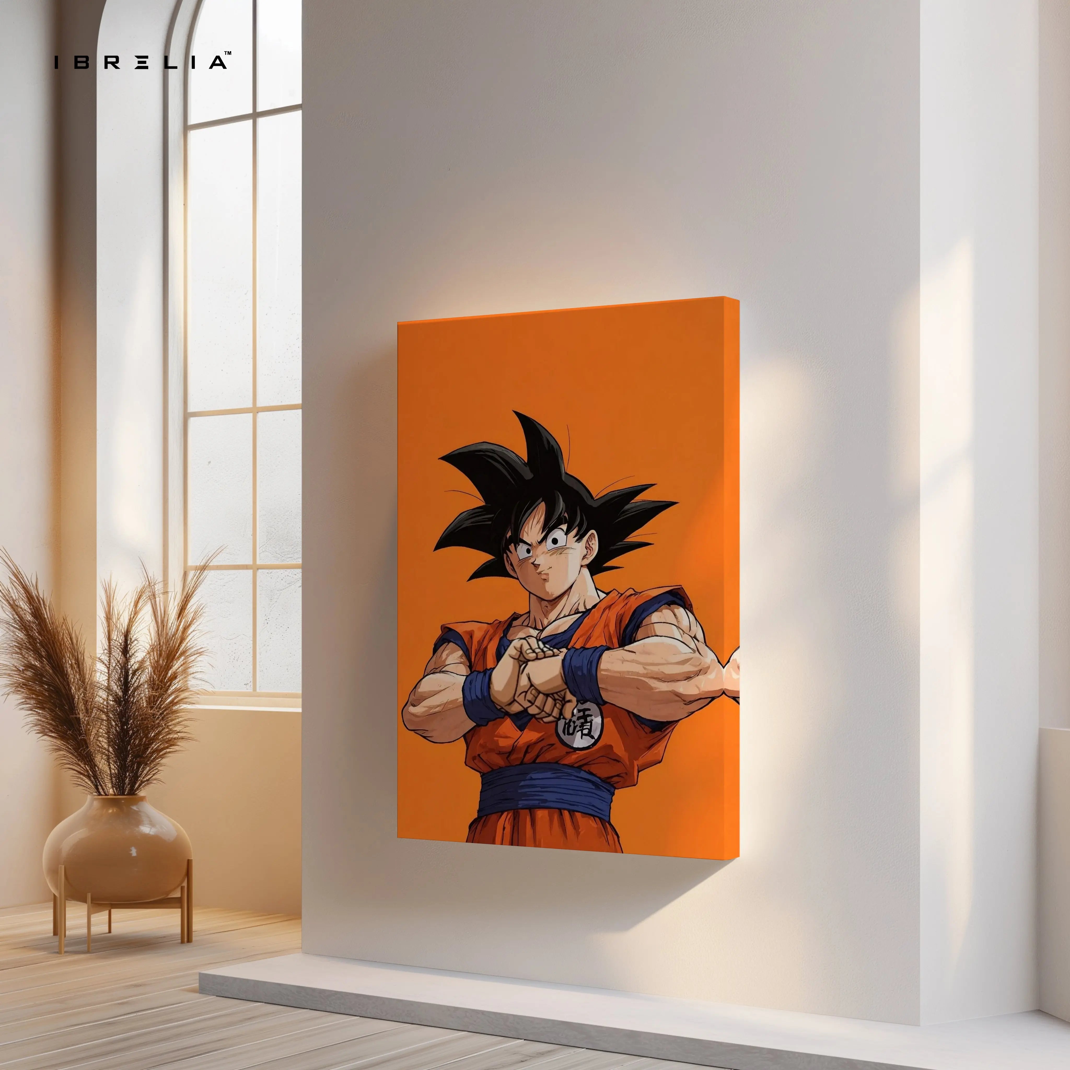 Goku Minimal Wall Art – Dragon Ball Anime Canvas Frame | Orange Aesthetic Poster Pakistan | IBRELIA™ IBRELIA