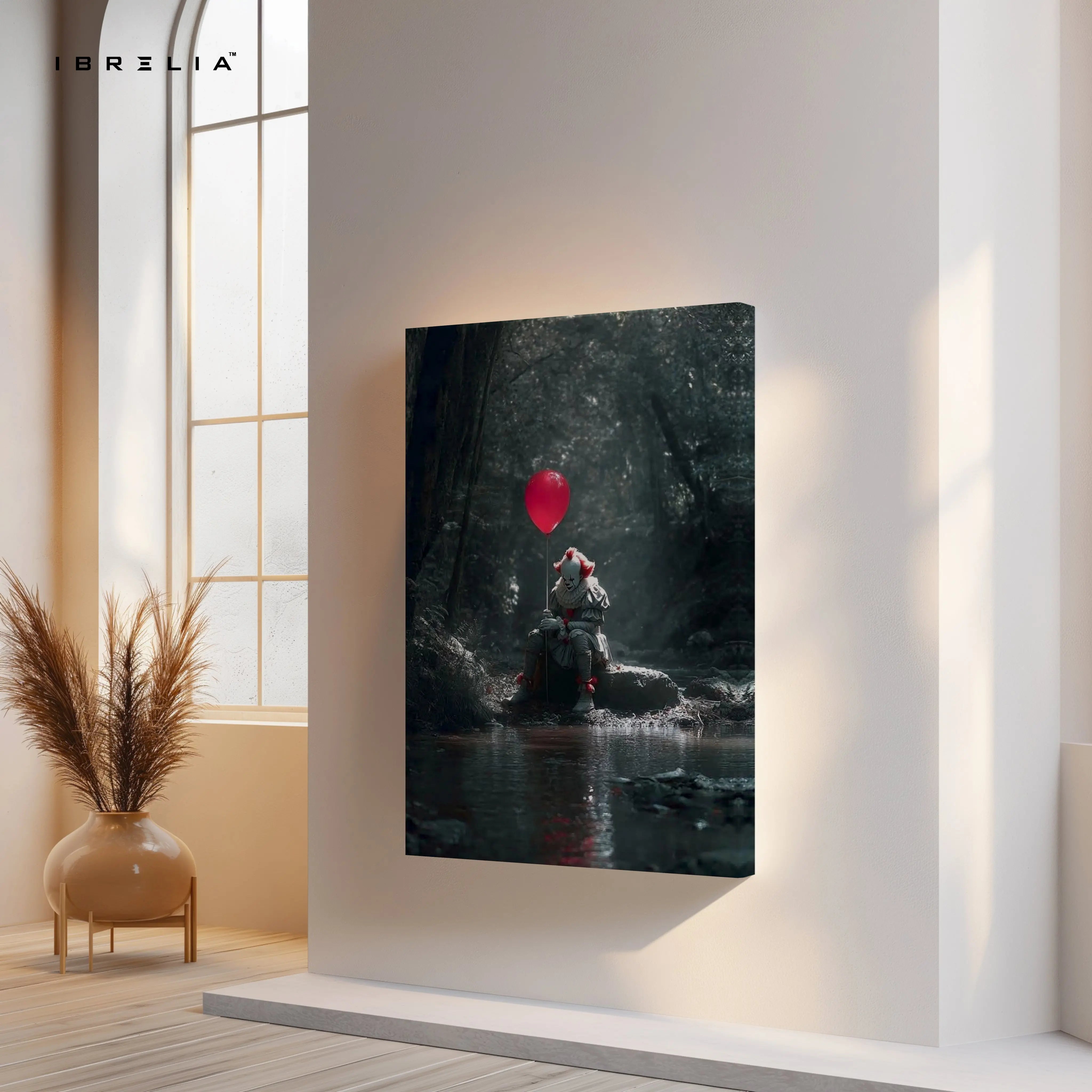 Pennywise Red Balloon Wall Art – IT Horror Movie Canvas Frame | Dark Cinematic Poster Pakistan | IBRELIA™ IBRELIA