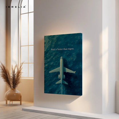 Risk Is Better Than Regret Wall Art – Airplane Motivation Canvas Frame | Minimal Travel Quote Poster Pakistan | IBRELIA™ IBRELIA
