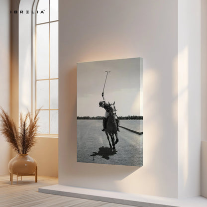 Polo Champion Action Art – Black & White Horse Rider Sports Wall Art | 4K Ultra Wrap Frame Wall Art in Pakistan | IBRELIA™ IBRELIA