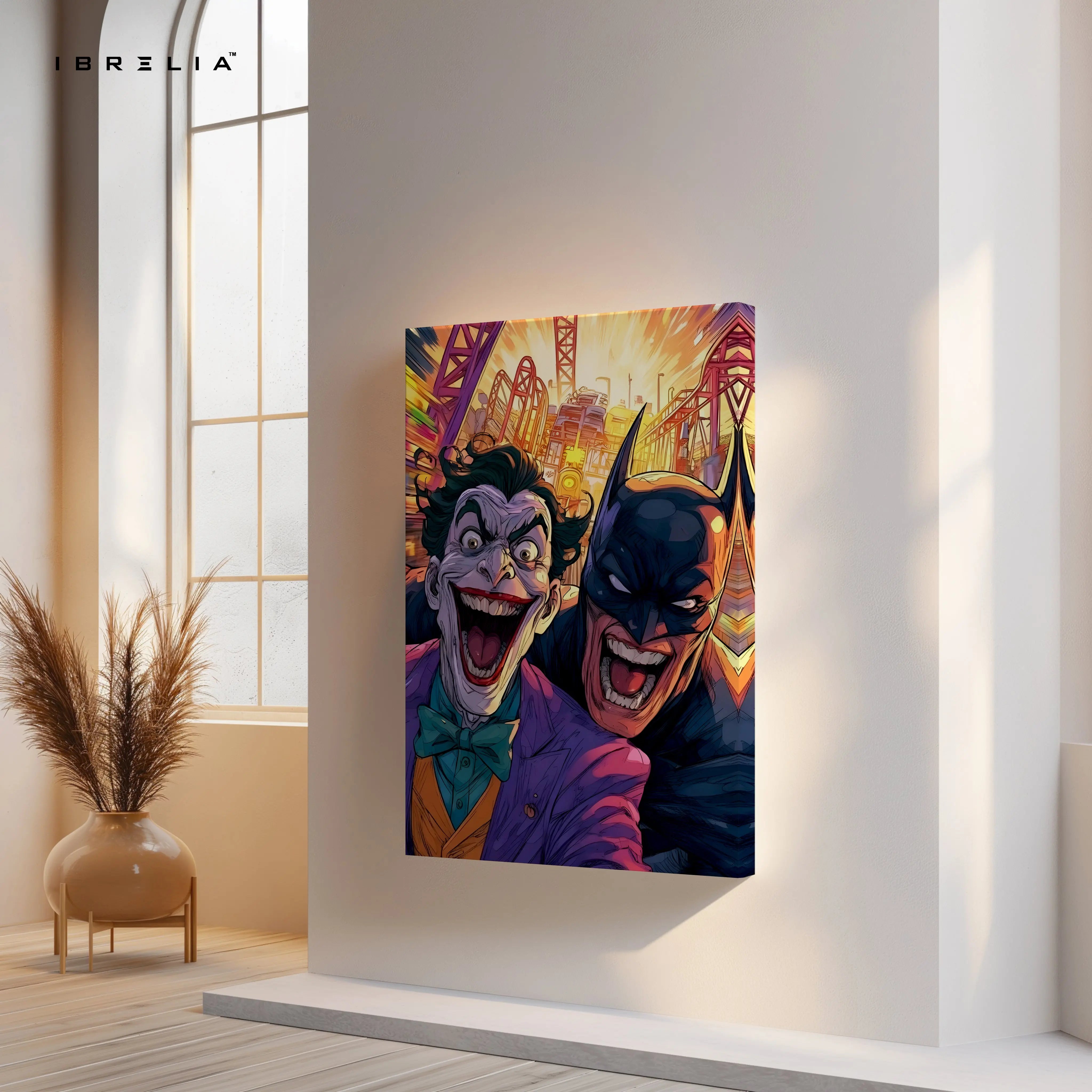 Batman vs Joker Wall Art – Chaos City Comic Style Canvas Frame | Gotham Villain & Hero Poster Pakistan | IBRELIA™ IBRELIA