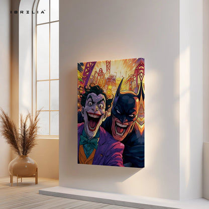 Batman vs Joker Wall Art – Chaos City Comic Style Canvas Frame | Gotham Villain & Hero Poster Pakistan | IBRELIA™ IBRELIA