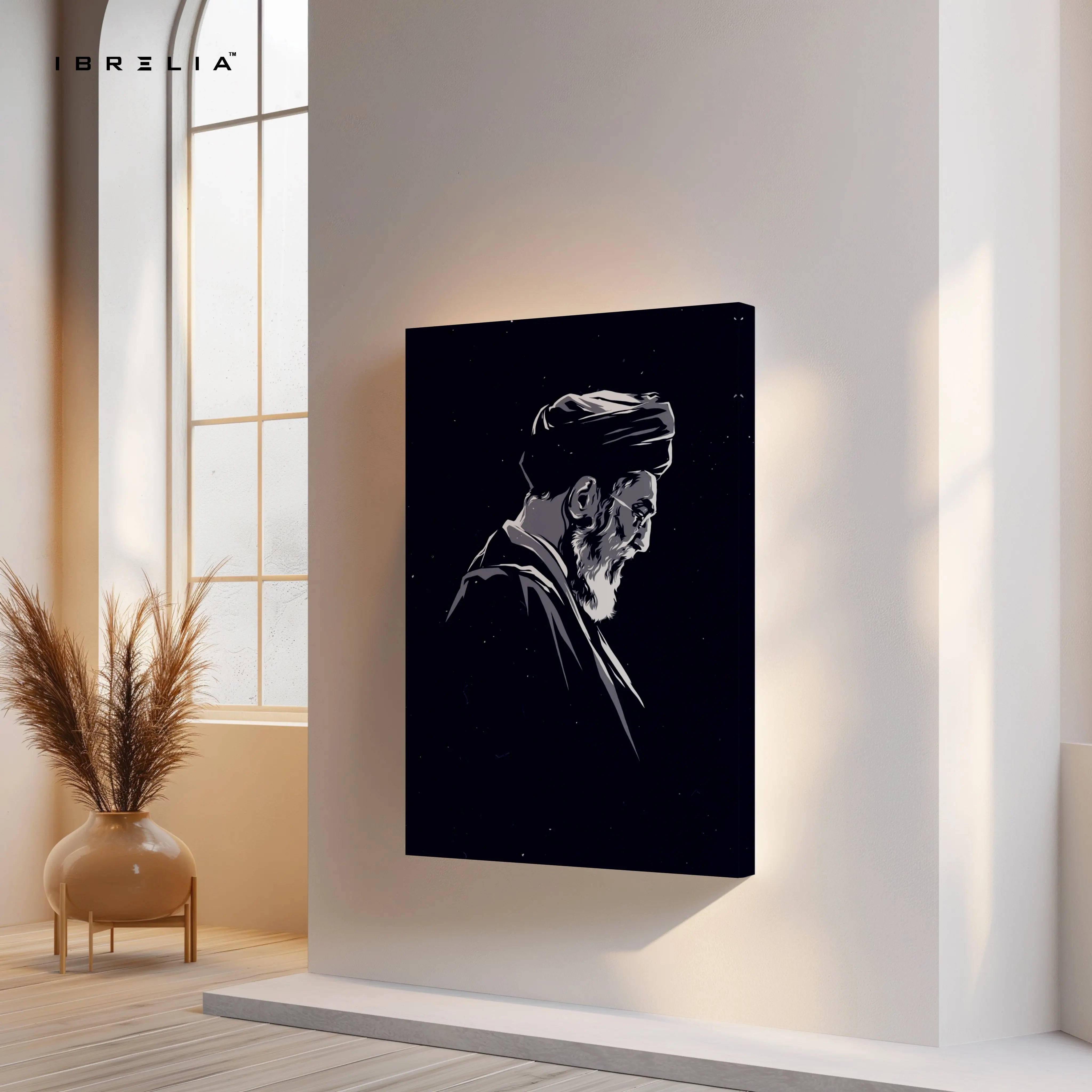Minimal Leader Silhouette Wall Art – Dark Monochrome Canvas Frame | Elegant Portrait Poster Pakistan | IBRELIA™ IBRELIA