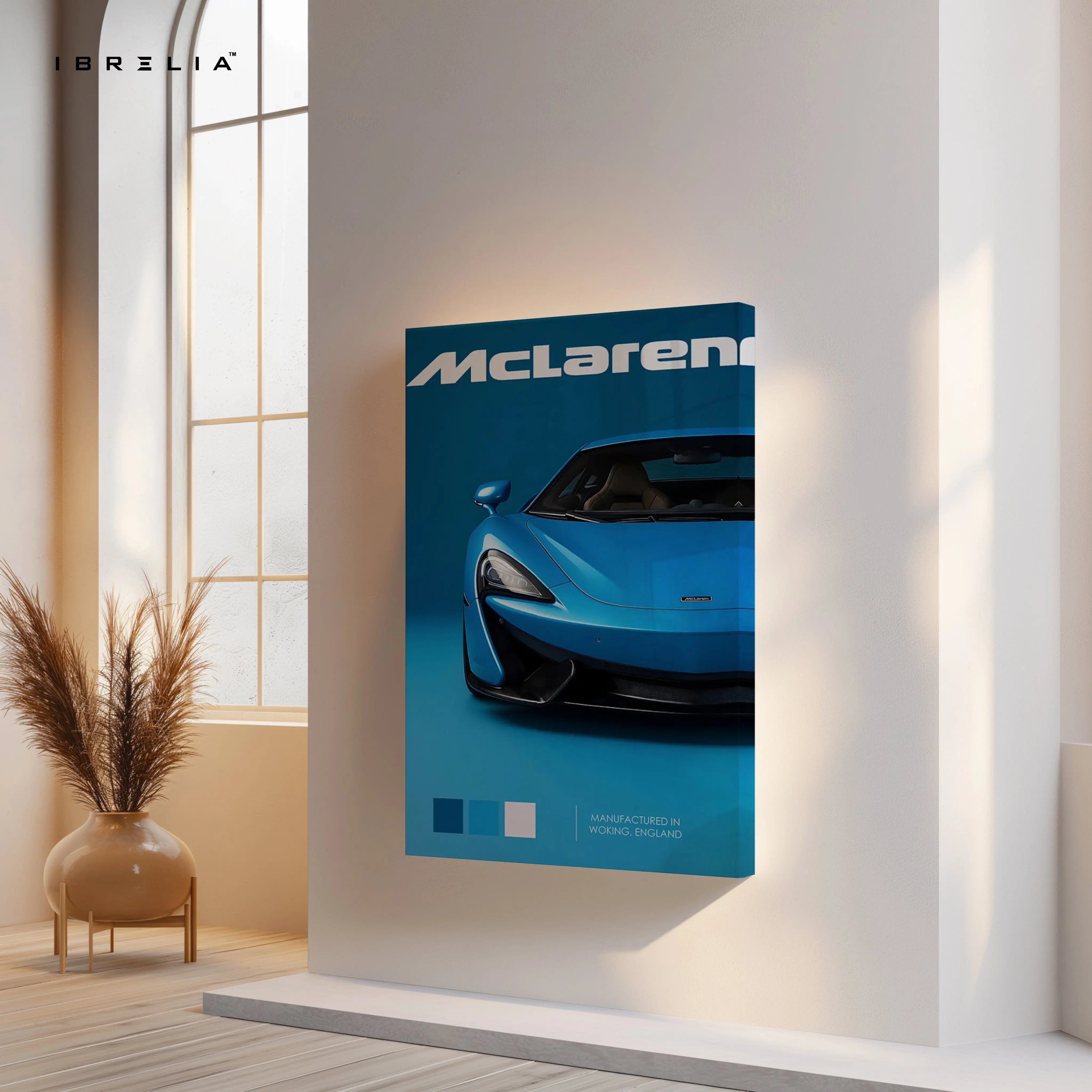 McLaren Blue Elegance Art – Minimal Supercar Front Luxury Wall Art | 4K Ultra Wrap Frame Wall Art in Pakistan | IBRELIA™ IBRELIA