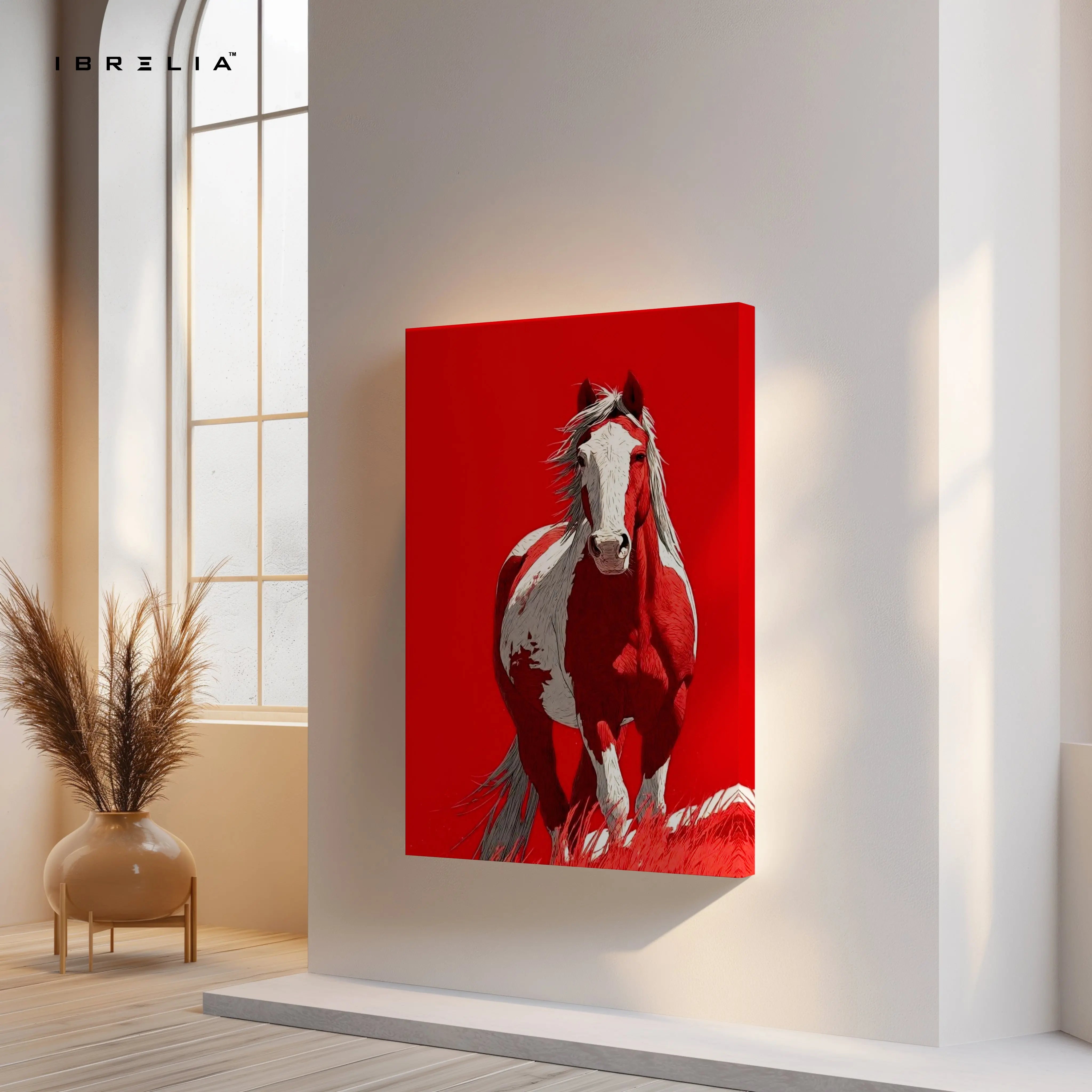 Red Horse Wall Art – Bold Running Horse Canvas Frame | Minimal Animal Poster Pakistan | IBRELIA™ IBRELIA