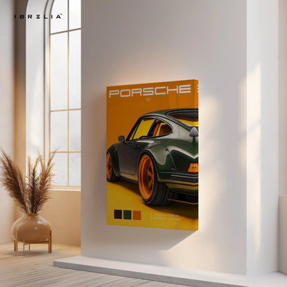 Porsche 911 Retro Orange Studio Art – Luxury Sports Car Wall Art | 4K Ultra Wrap Frame Wall Art in Pakistan | IBRELIA™ IBRELIA