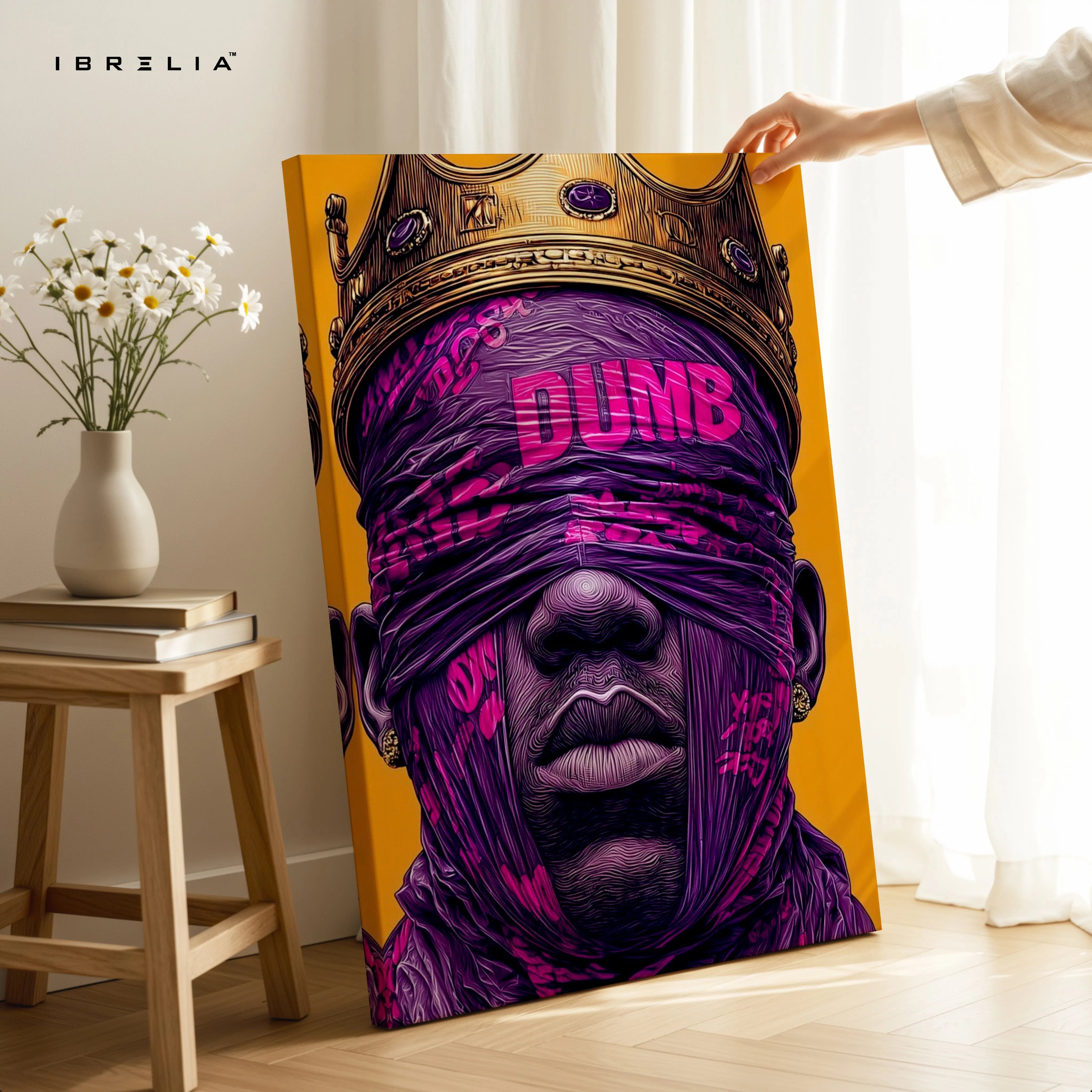 Urban King Graffiti Wall Art – Crown Street Art Poster | Bold Purple King Canvas Frame Pakistan | IBRELIA™ IBRELIA