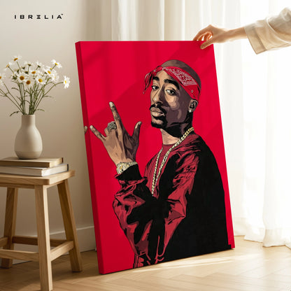 Red Bandana Rap Icon Wall Art – Hip Hop Legend Canvas Frame | Bold Street Style Poster Pakistan | IBRELIA™ IBRELIA
