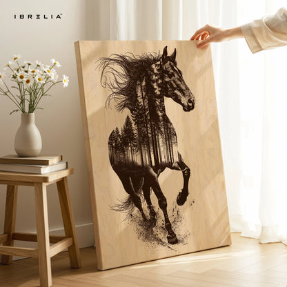 Forest Spirit Stallion Art – Double Exposure Horse Nature Wall Art | 4K Ultra Wrap Frame Wall Art in Pakistan | IBRELIA™ IBRELIA