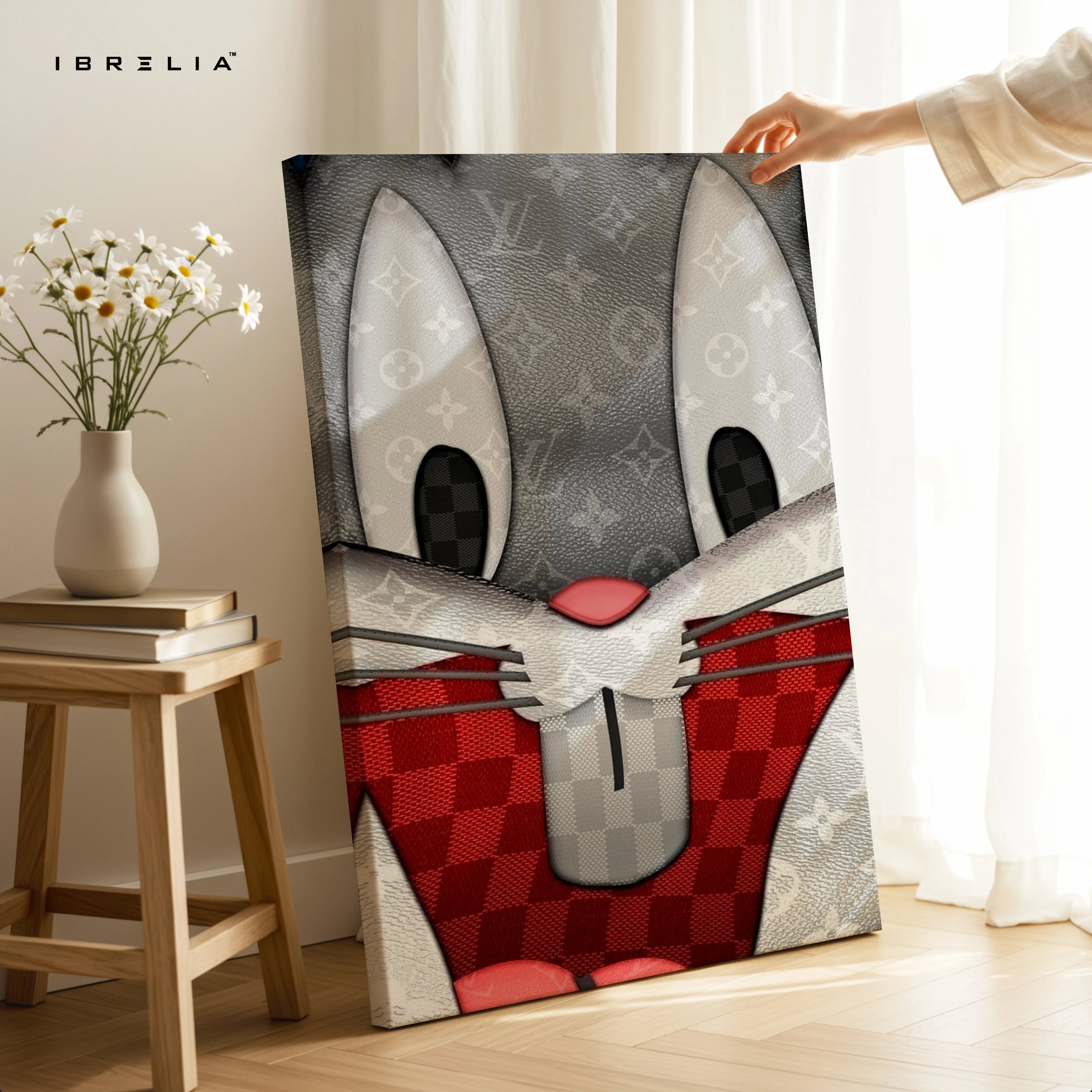 Luxury Cartoon Bunny Wall Art – Designer Pattern Aesthetic Canvas Frame | Cute Minimal Character Poster Pakistan | IBRELIA™ IBRELIA