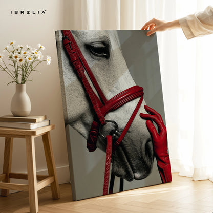 Luxury Horse Wall Art – Elegant White Horse Canvas Frame | Red Aesthetic Animal Poster Pakistan | IBRELIA™ IBRELIA