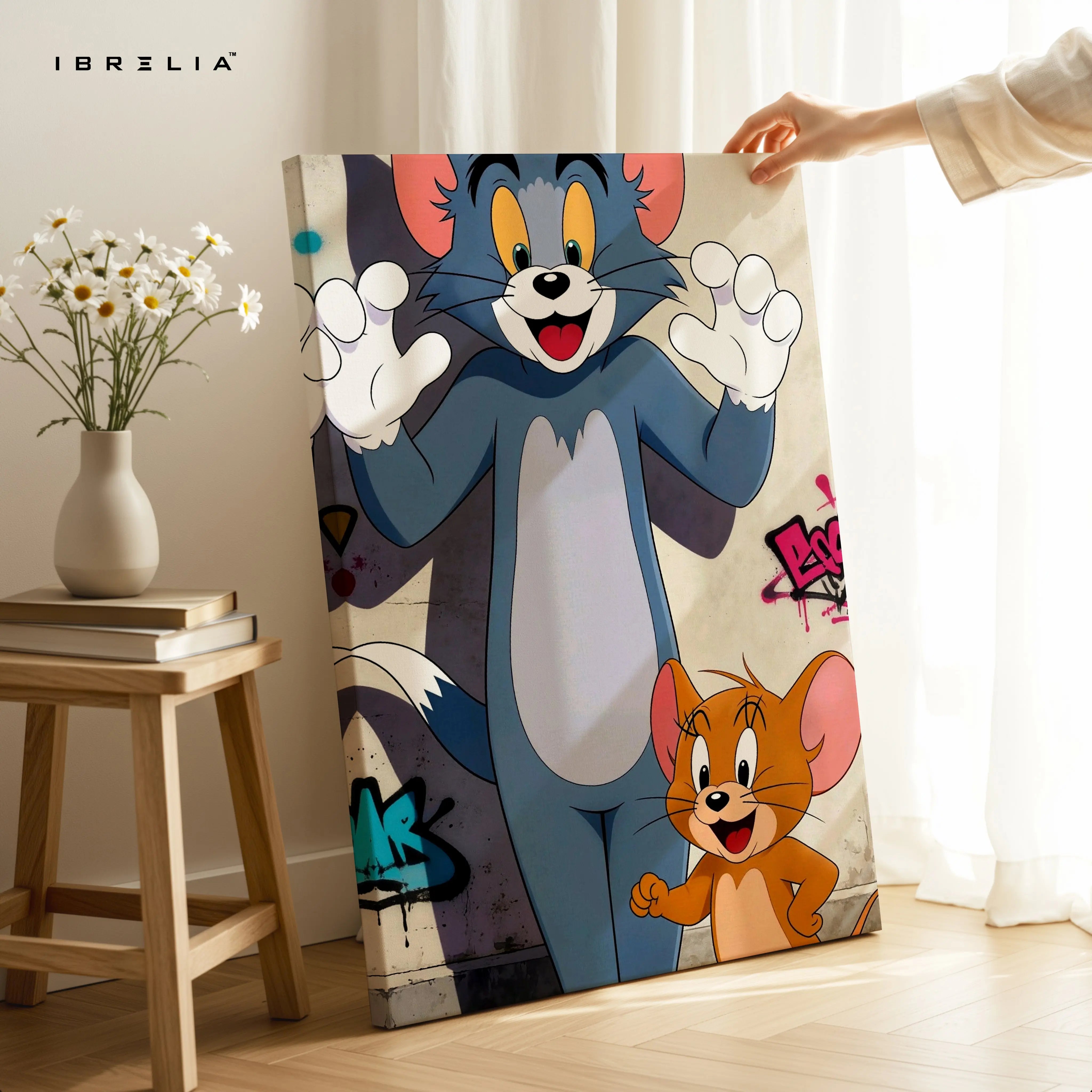 Tom & Jerry Classic Cartoon Wall Art – Animated Duo Canvas Frame | Fun Kids Room Decor Pakistan | IBRELIA™ IBRELIA