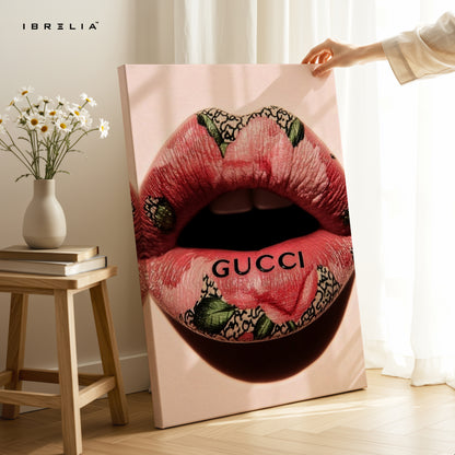 Gucci Floral Lips Glam Art – 4K Ultra Wrap Frame Wall Art in Pakistan | IBRELIA™