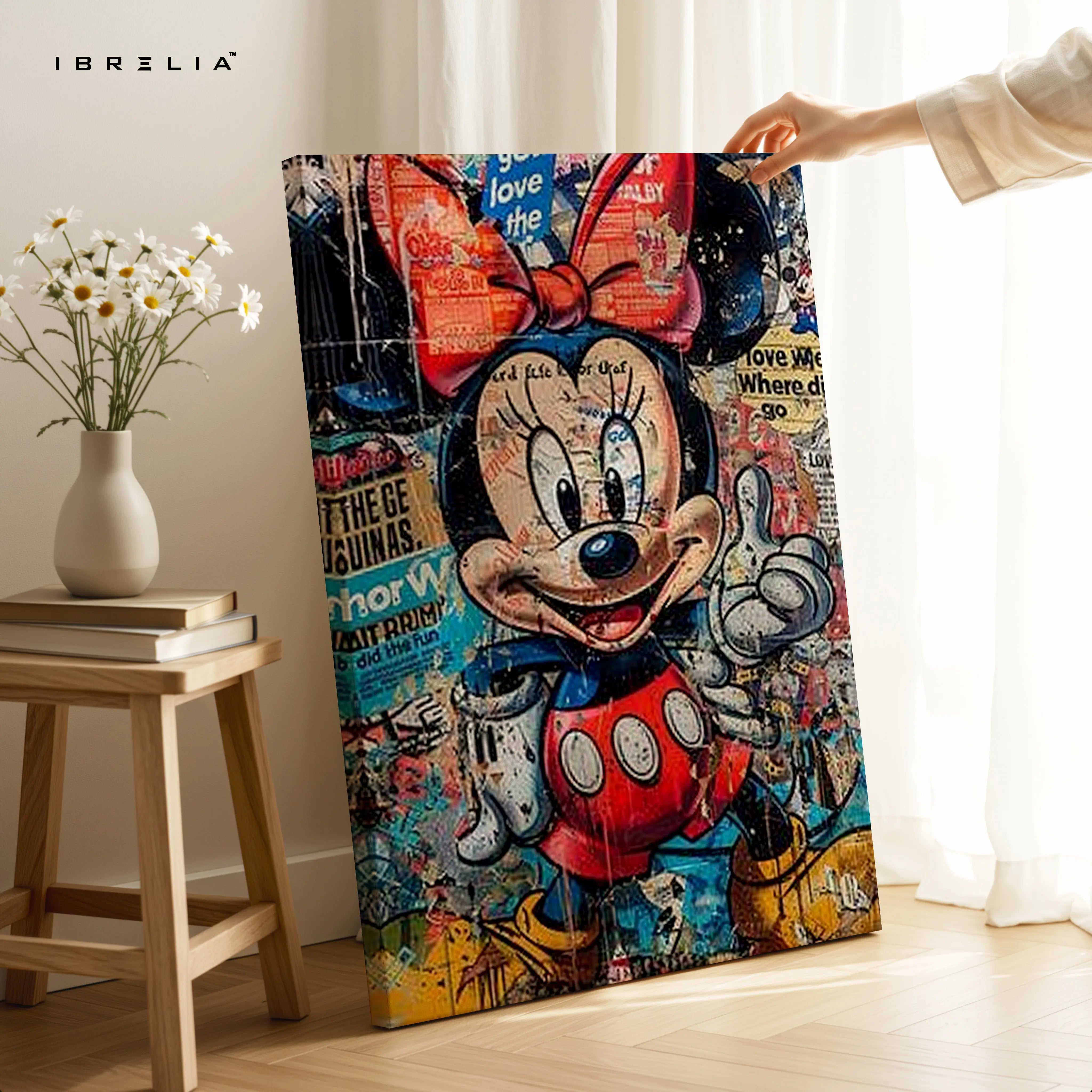 Minnie Mouse Graffiti Wall Art – Vintage Pop Art Canvas Frame | Cartoon Street Style Poster Pakistan | IBRELIA™ IBRELIA