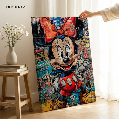 Minnie Mouse Graffiti Wall Art – Vintage Pop Art Canvas Frame | Cartoon Street Style Poster Pakistan | IBRELIA™ IBRELIA