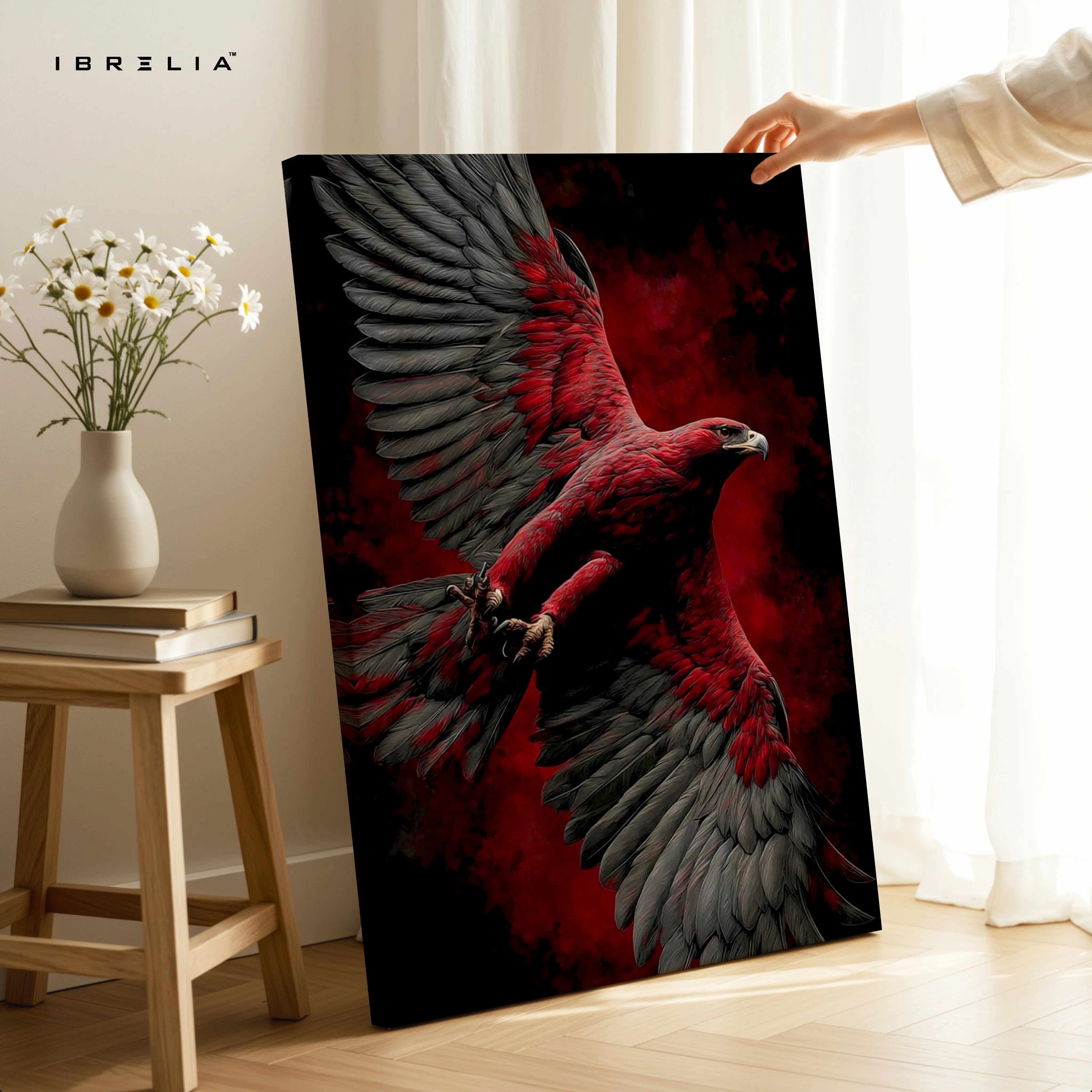 Red Eagle Power Wall Art – Majestic Bird Canvas Frame | Dark Aesthetic Wildlife Poster Pakistan | IBRELIA™ IBRELIA