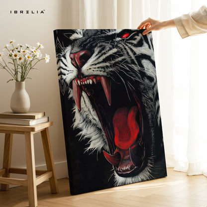 Savage Tiger Roar Dark Art – 4K Ultra Wrap Frame Wall Art in Pakistan | IBRELIA™