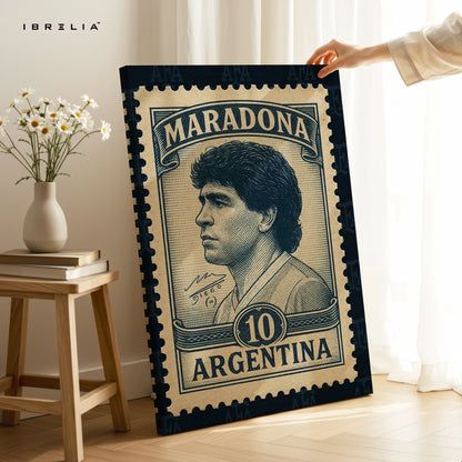Diego Maradona Vintage Wall Art – Argentina Football Legend Canvas Frame | Retro Stamp Style Poster Pakistan | IBRELIA™ IBRELIA