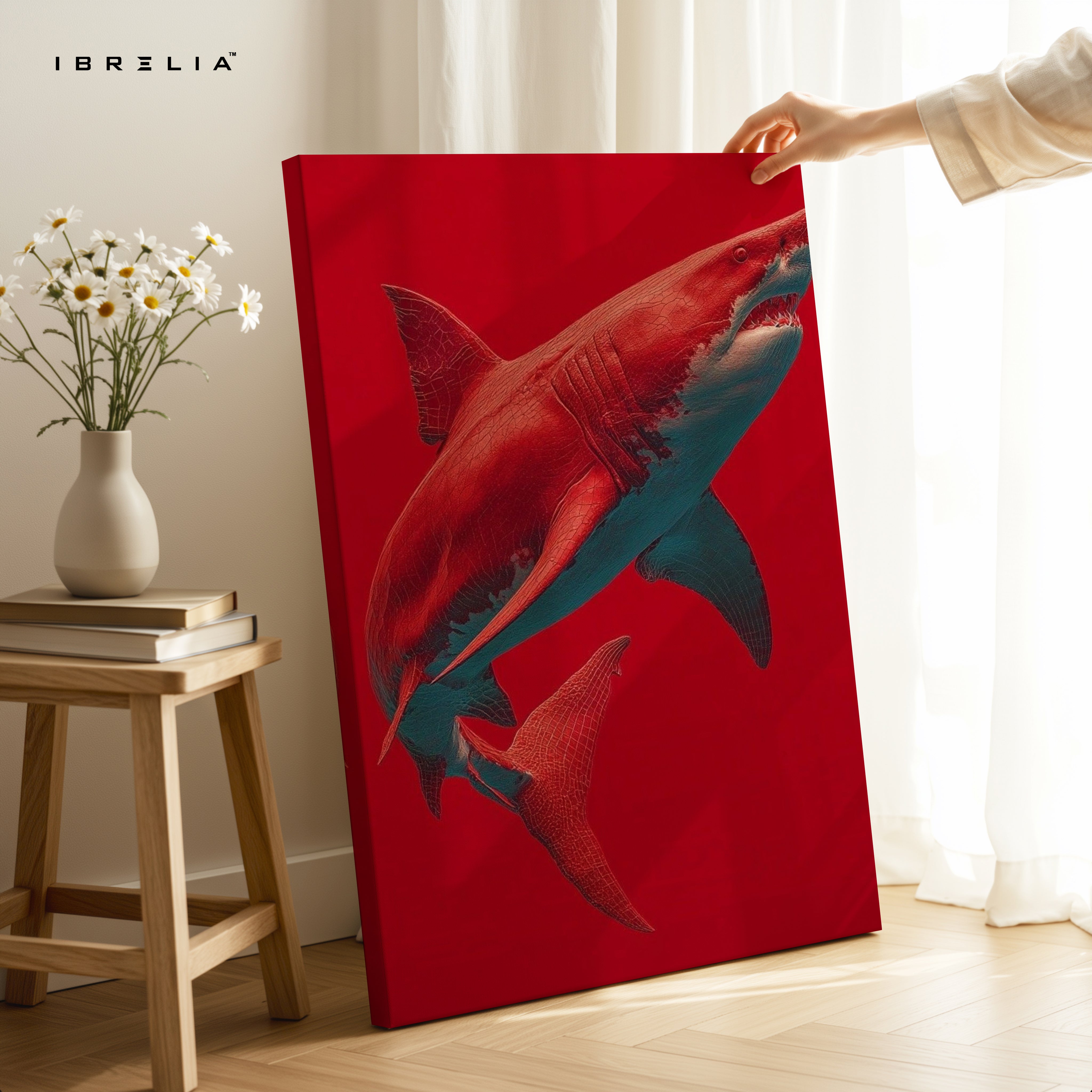 Crimson Shark Modern Art – 4K Ultra Wrap Frame Wall Art in Pakistan | IBRELIA™