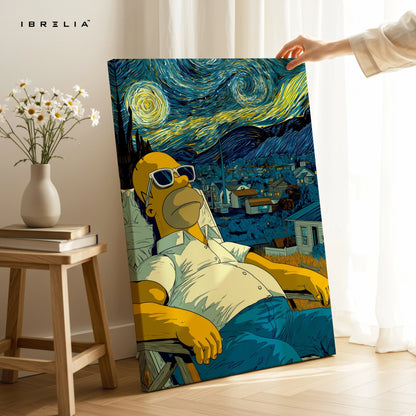 Starry Night Cartoon Relax Wall Art – Artistic Parody Canvas Frame | Aesthetic Chill Poster Pakistan | IBRELIA™ IBRELIA