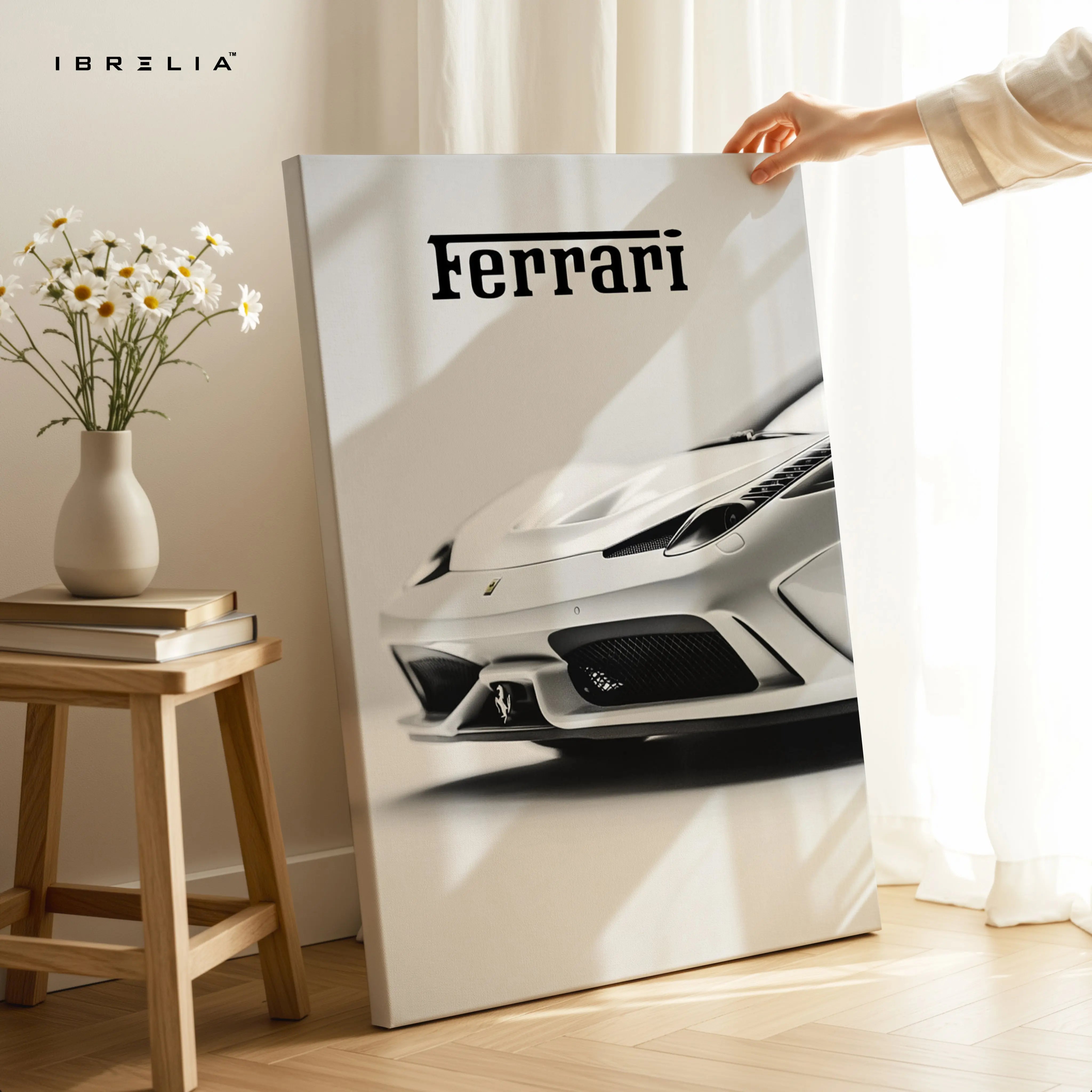 Ferrari Minimal Front Detail Wall Art – Luxury Supercar Poster | 4K Ultra Wrap Frame Wall Art in Pakistan | IBRELIA™ IBRELIA
