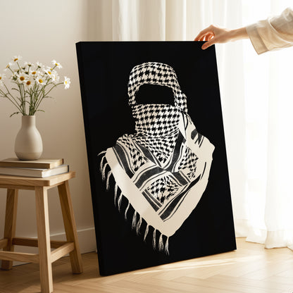 Palestinian Keffiyeh Resistance Art – Minimal Black & White Solidarity Wall Art | 4K Ultra Wrap Frame Wall Art in Pakistan | IBRELIA™