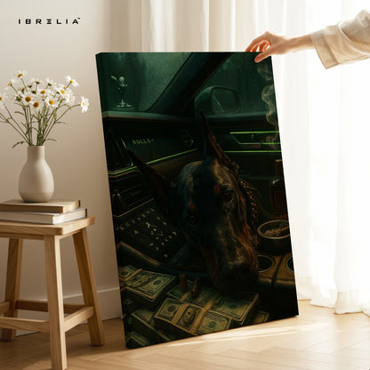 Luxury Doberman in Rolls Royce – 4K Ultra Wrap Frame Wall Art in Pakistan | IBRELIA™