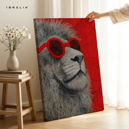 Cool Lion Pop Art with Red Glasses – 4K Ultra Wrap Frame Wall Art in Pakistan | IBRELIA™