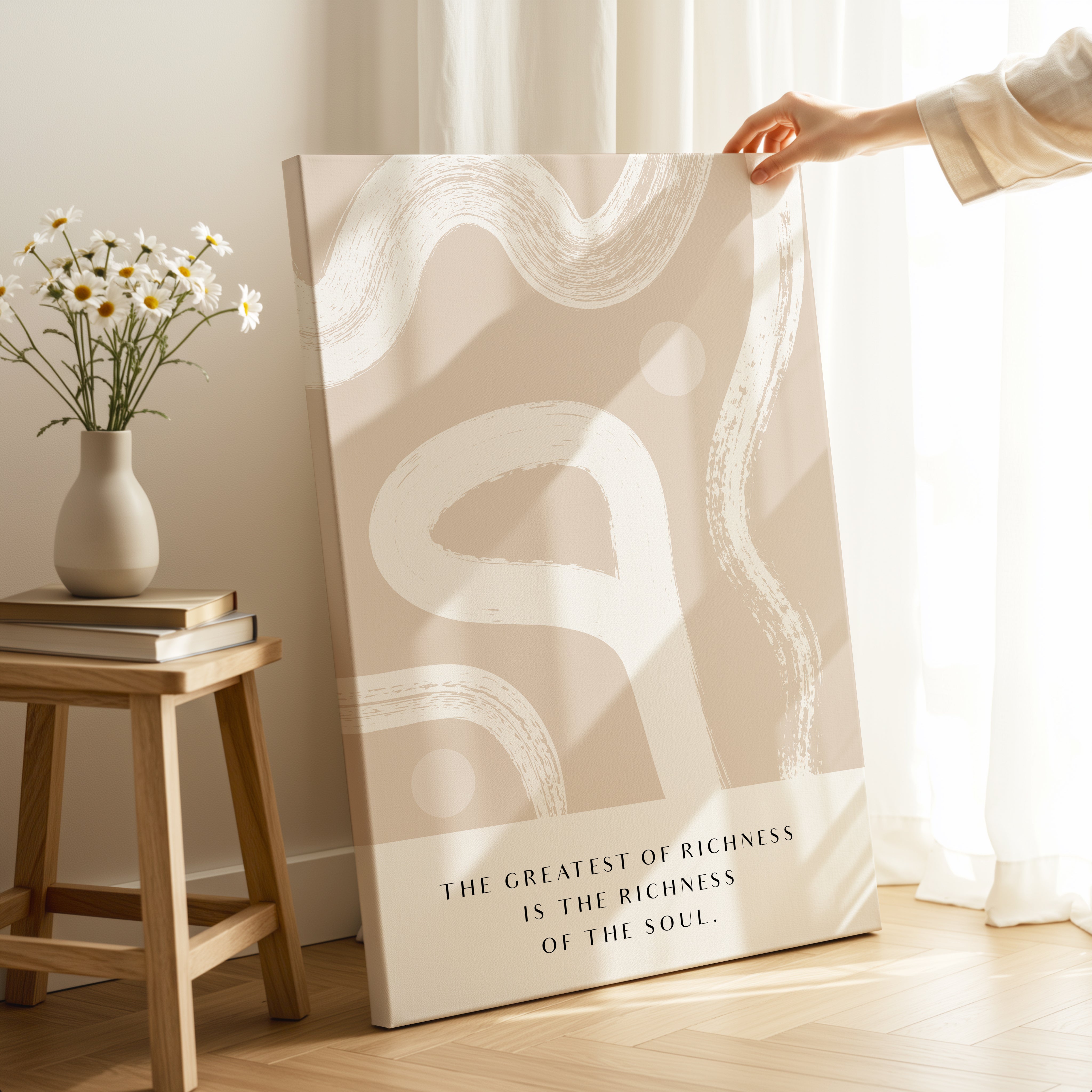 The Greatest Richness Islamic Quote Wall Art – Modern Neutral Abstract Design | 4K Ultra Wrap Frame Wall Art in Pakistan | IBRELIA™