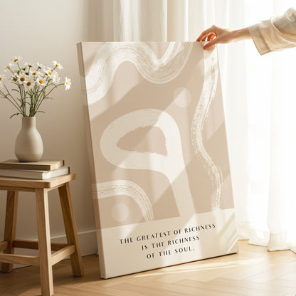 The Greatest Richness Islamic Quote Wall Art – Modern Neutral Abstract Design | 4K Ultra Wrap Frame Wall Art in Pakistan | IBRELIA™