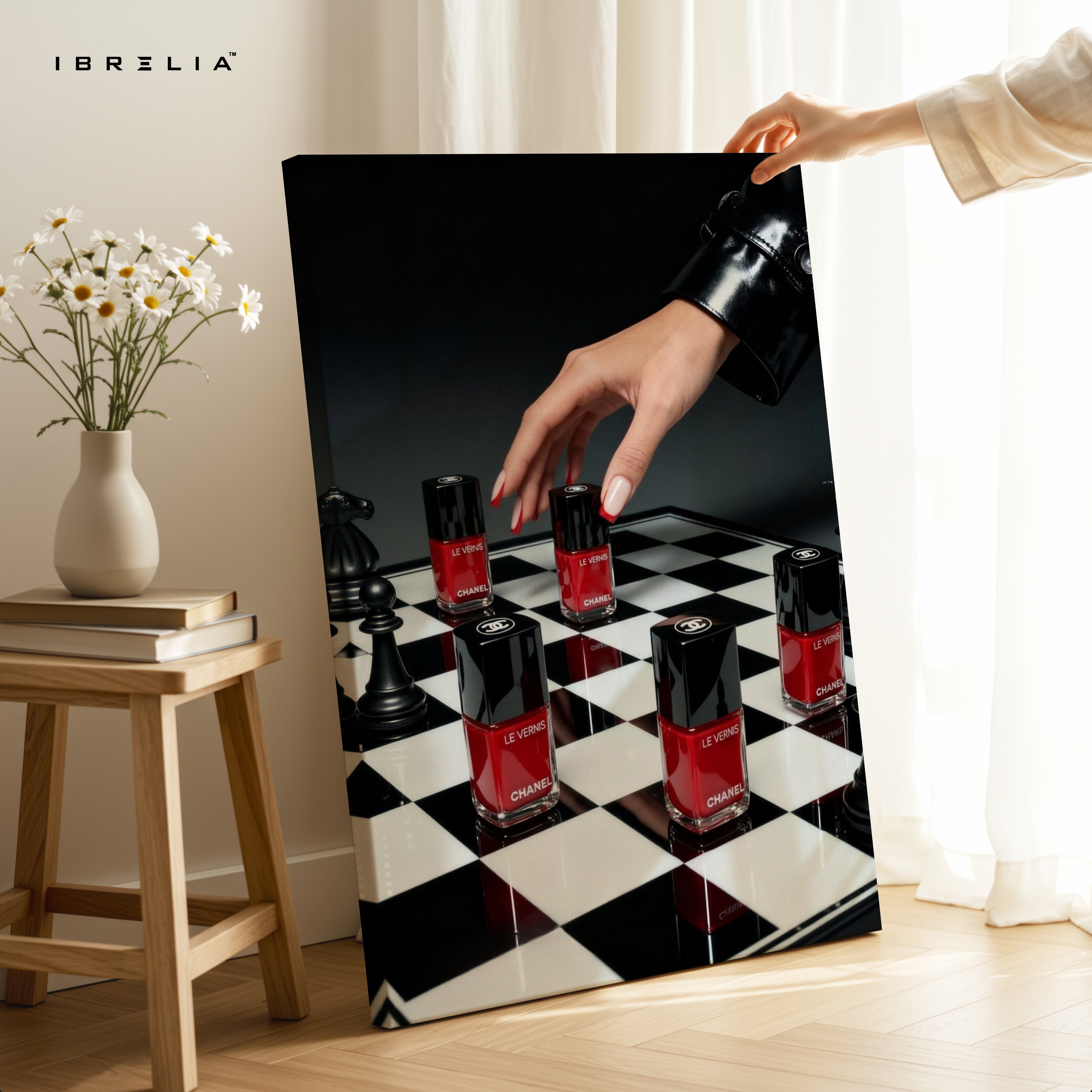 Red Nail Polish Chess Strategy Art – 4K Ultra Wrap Frame Wall Art in Pakistan | IBRELIA™