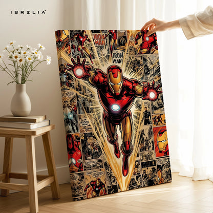 Iron Man Flying Wall Art – Marvel Superhero Comic Canvas Frame | Iron Man Poster Pakistan | IBRELIA™ IBRELIA