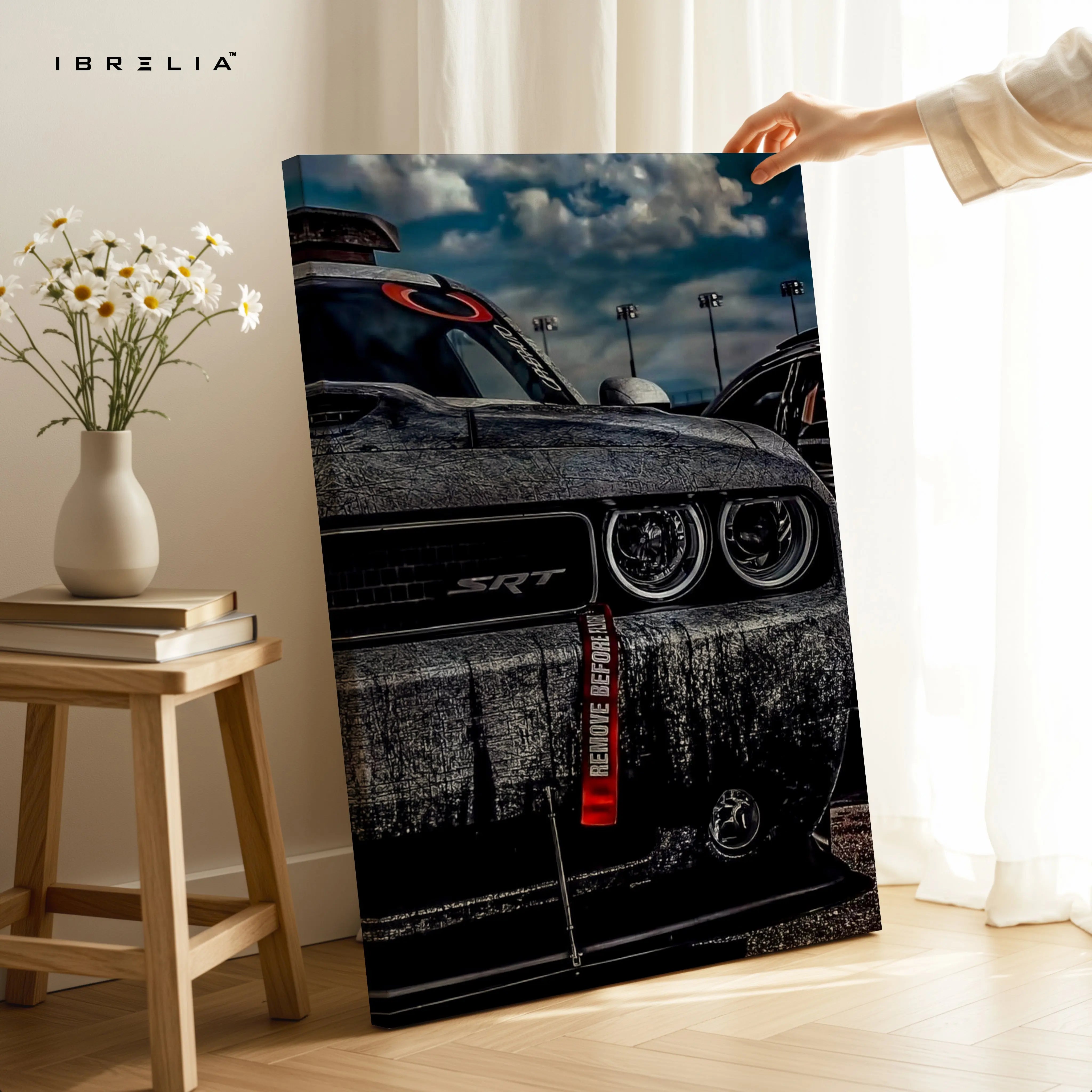 Dodge Challenger SRT Front Detail Wall Art – Muscle Car Close-Up Canvas Frame | SRT Poster Pakistan | IBRELIA™ IBRELIA