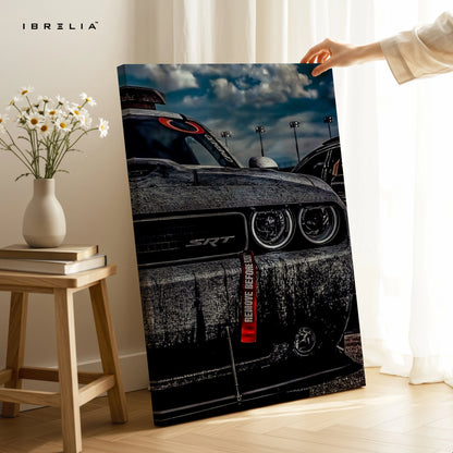 Dodge Challenger SRT Front Detail Wall Art – Muscle Car Close-Up Canvas Frame | SRT Poster Pakistan | IBRELIA™ IBRELIA