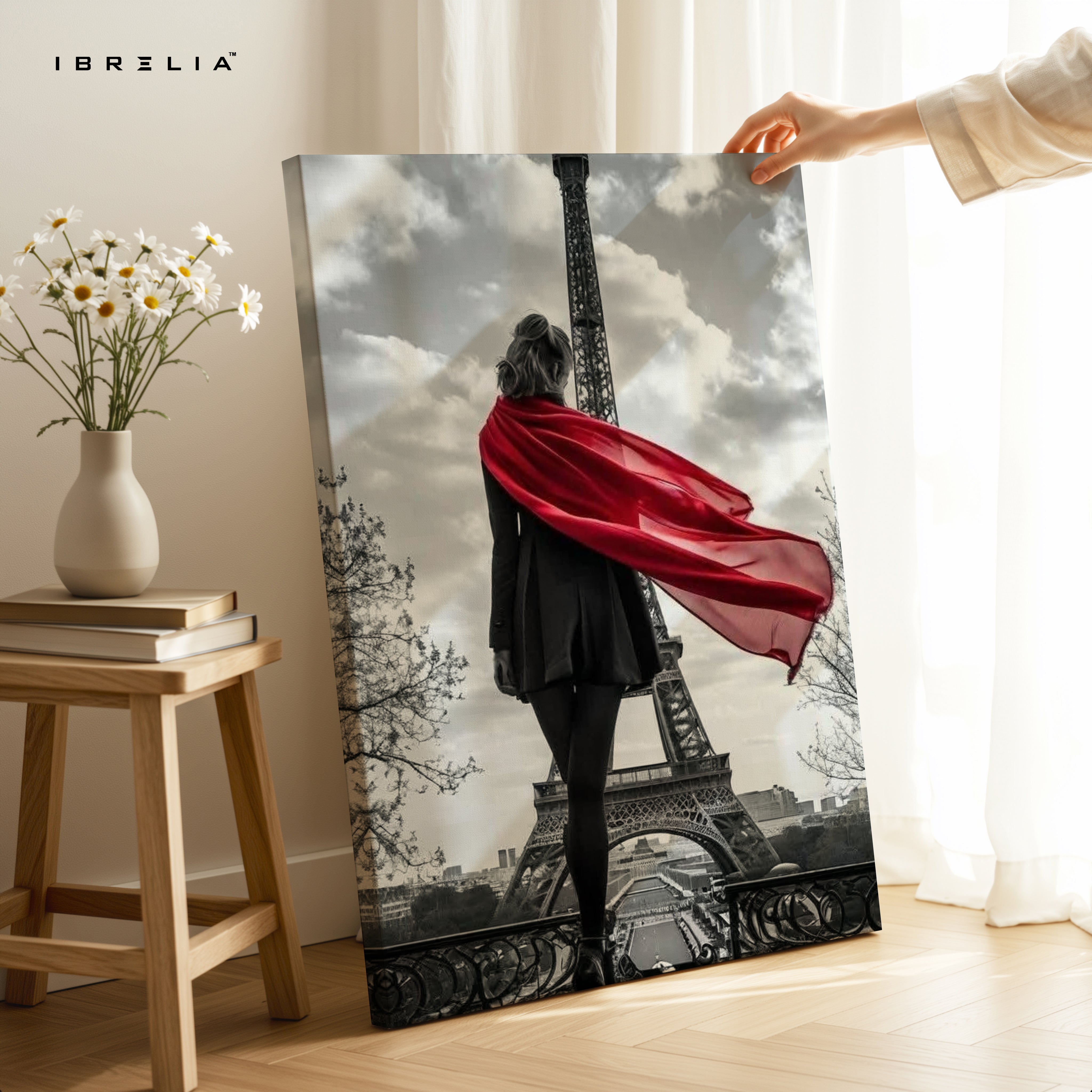 Paris Red Scarf Elegance Art – 4K Ultra Wrap Frame Wall Art in Pakistan | IBRELIA™