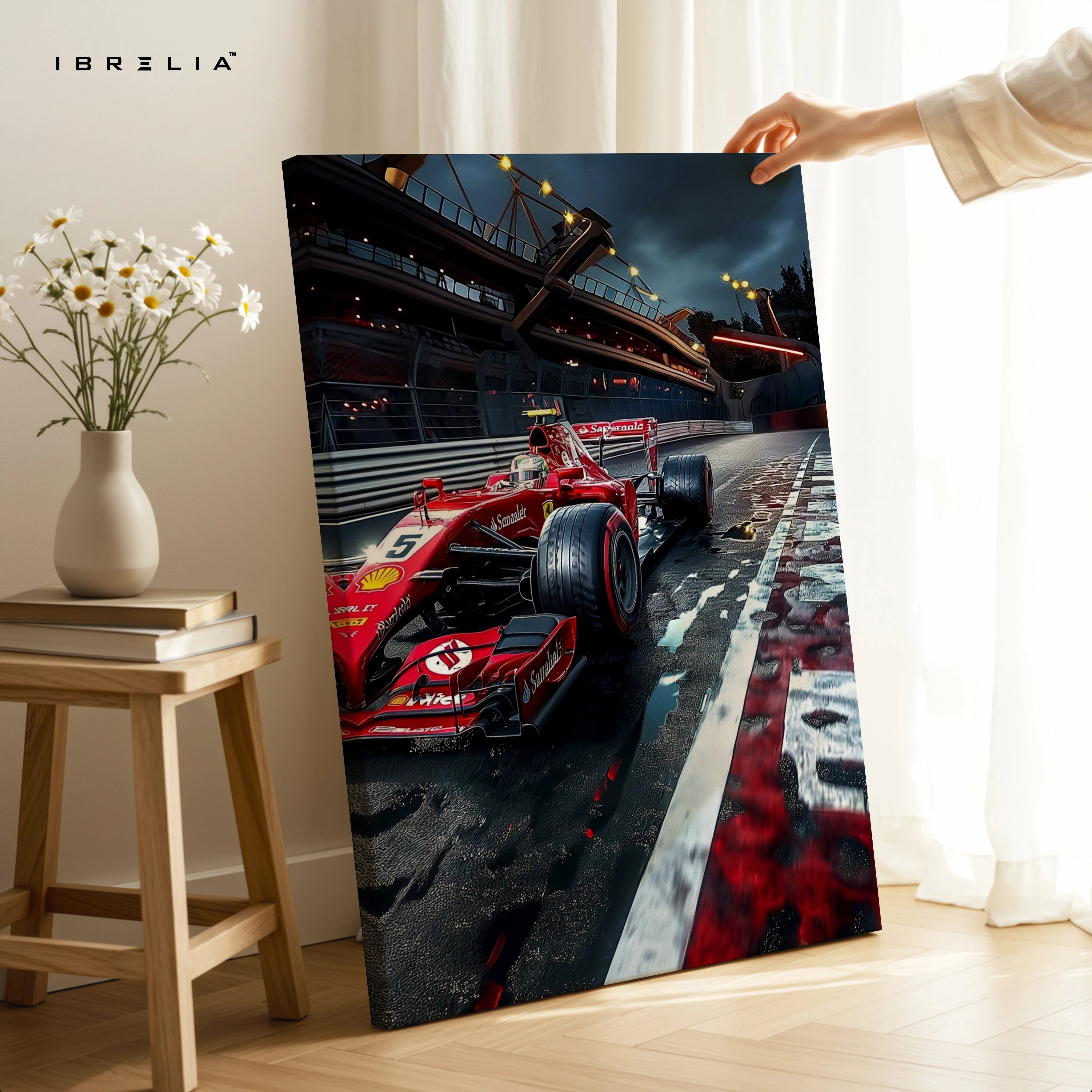 Ferrari F1 Night Track Wall Art – Formula Racing Canvas Frame Pakistan | Motorsport Poster | IBRELIA™ IBRELIA