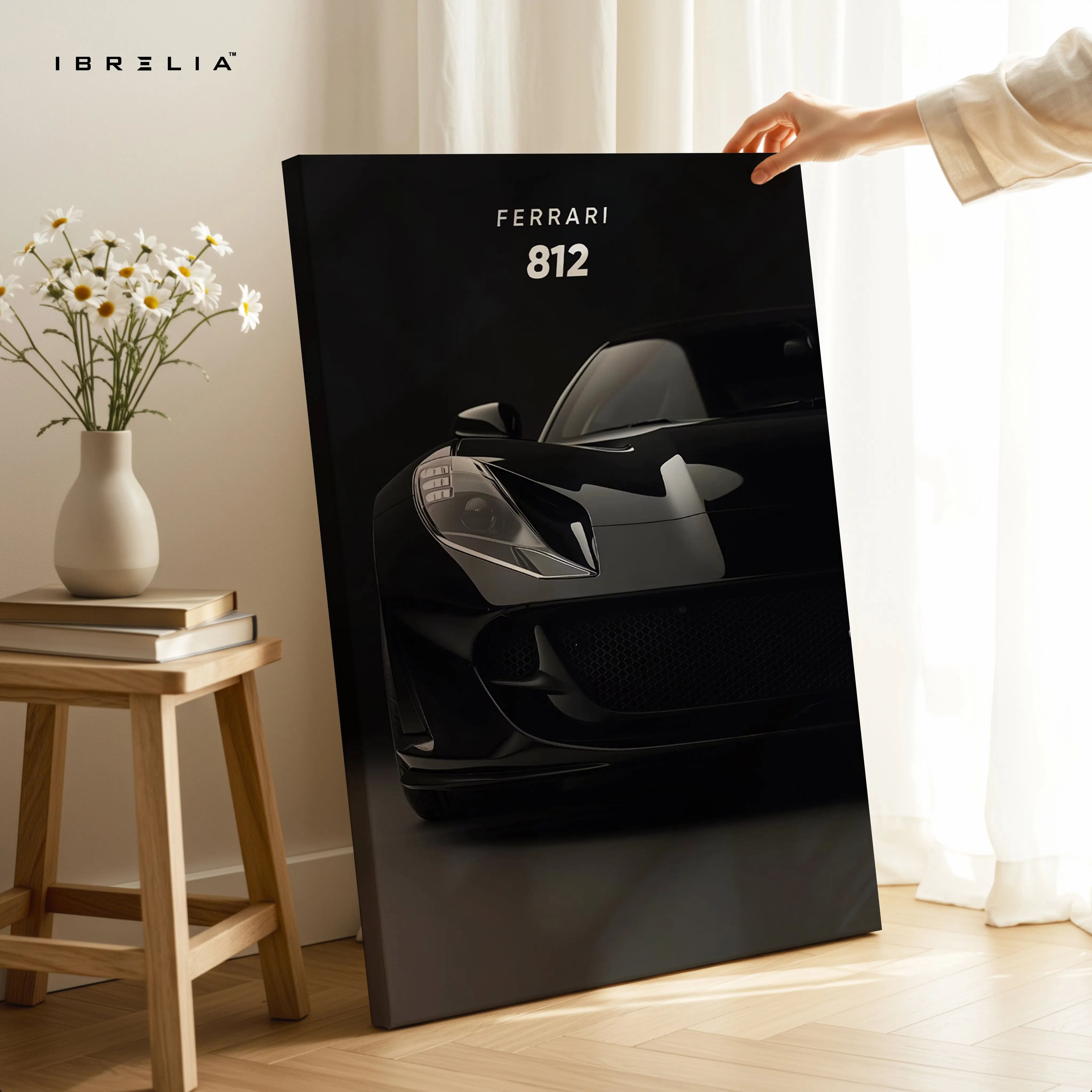 Ferrari 812 Black Luxury Art – Minimal Dark Supercar Wall Art | 4K Ultra Wrap Frame Wall Art in Pakistan | IBRELIA™ IBRELIA