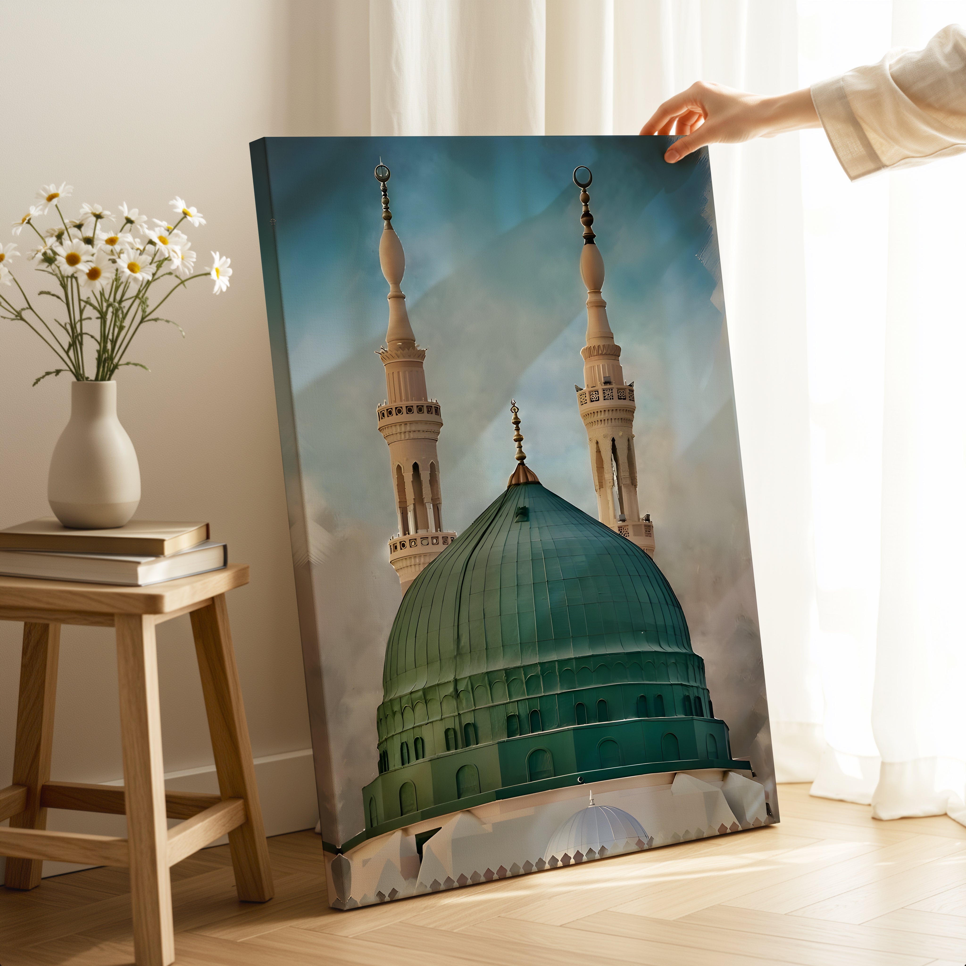 Masjid e Nabawi Green Dome Art – Madinah Islamic Architecture Wall Art | 4K Ultra Wrap Frame Wall Art in Pakistan | IBRELIA™