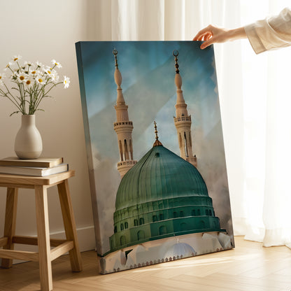 Masjid e Nabawi Green Dome Art – Madinah Islamic Architecture Wall Art | 4K Ultra Wrap Frame Wall Art in Pakistan | IBRELIA™
