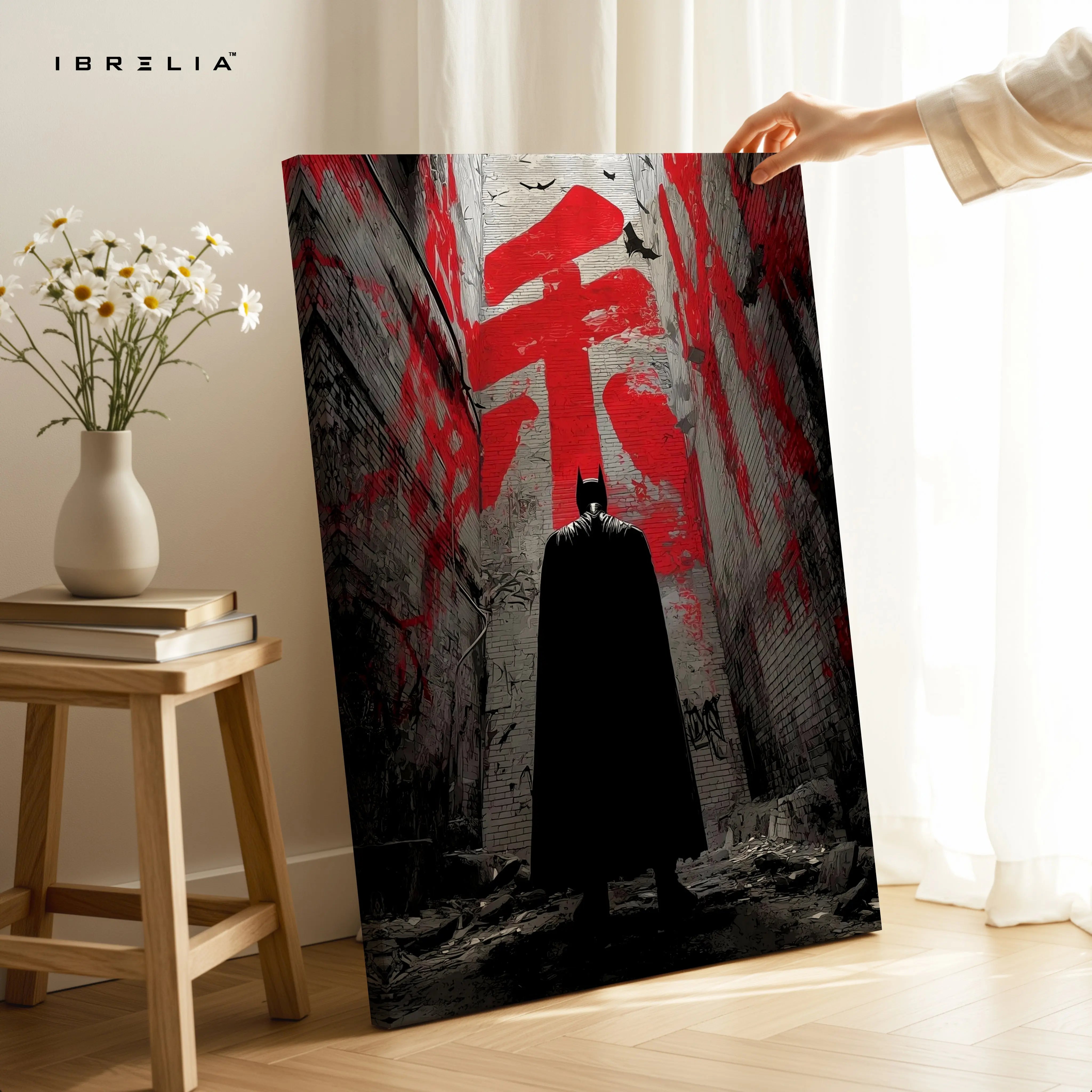 Batman Dark Alley Wall Art – Japanese Street Graffiti Canvas Frame | Gotham Shadow Poster Pakistan | IBRELIA™ IBRELIA