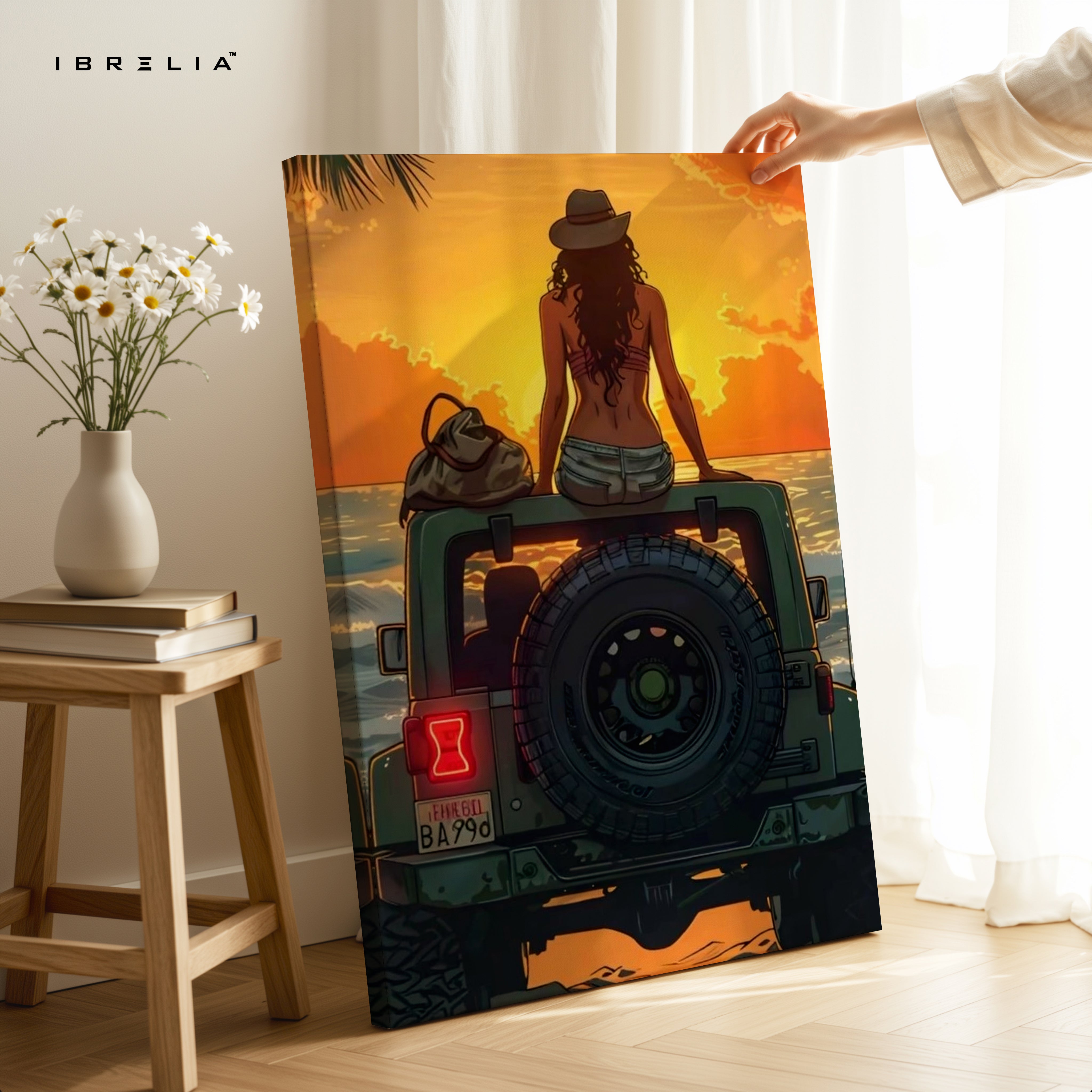 Golden Escape Sunset – Adventure Lifestyle Illustration Art | 4K Ultra Wrap Frame Wall Art in Pakistan | IBRELIA™