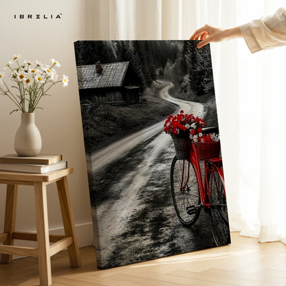 Red Bicycle Countryside Road Art – 4K Ultra Wrap Frame Wall Art in Pakistan | IBRELIA™
