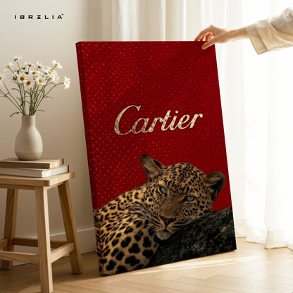 Leopard Prestige Red Art – Luxury Jewelry-Inspired Wild Aesthetic Wall Art | 4K Ultra Wrap Frame Wall Art in Pakistan | IBRELIA™