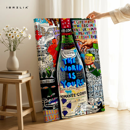 Luxury Graffiti Bottle Wall Art – Street Pop Champagne Poster | Monopoly Style Abstract Wealth Art Frame Pakistan | IBRELIA™ IBRELIA