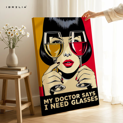Pop Art Wine Glass Wall Art – Vintage Style Canvas Frame | Modern Bar Decor Poster Pakistan | IBRELIA™ IBRELIA
