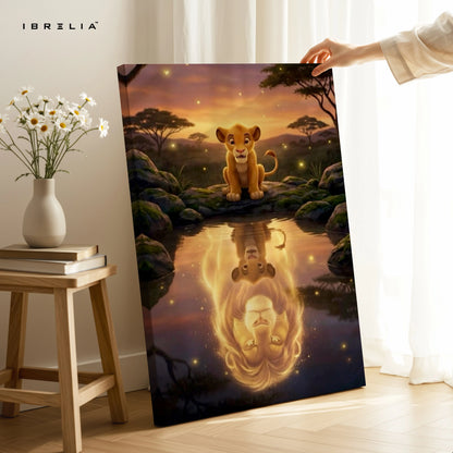 Lion Cub Reflection Wall Art – Legacy Spirit Canvas Frame | Emotional Animal Scene Decor Pakistan | IBRELIA™ IBRELIA