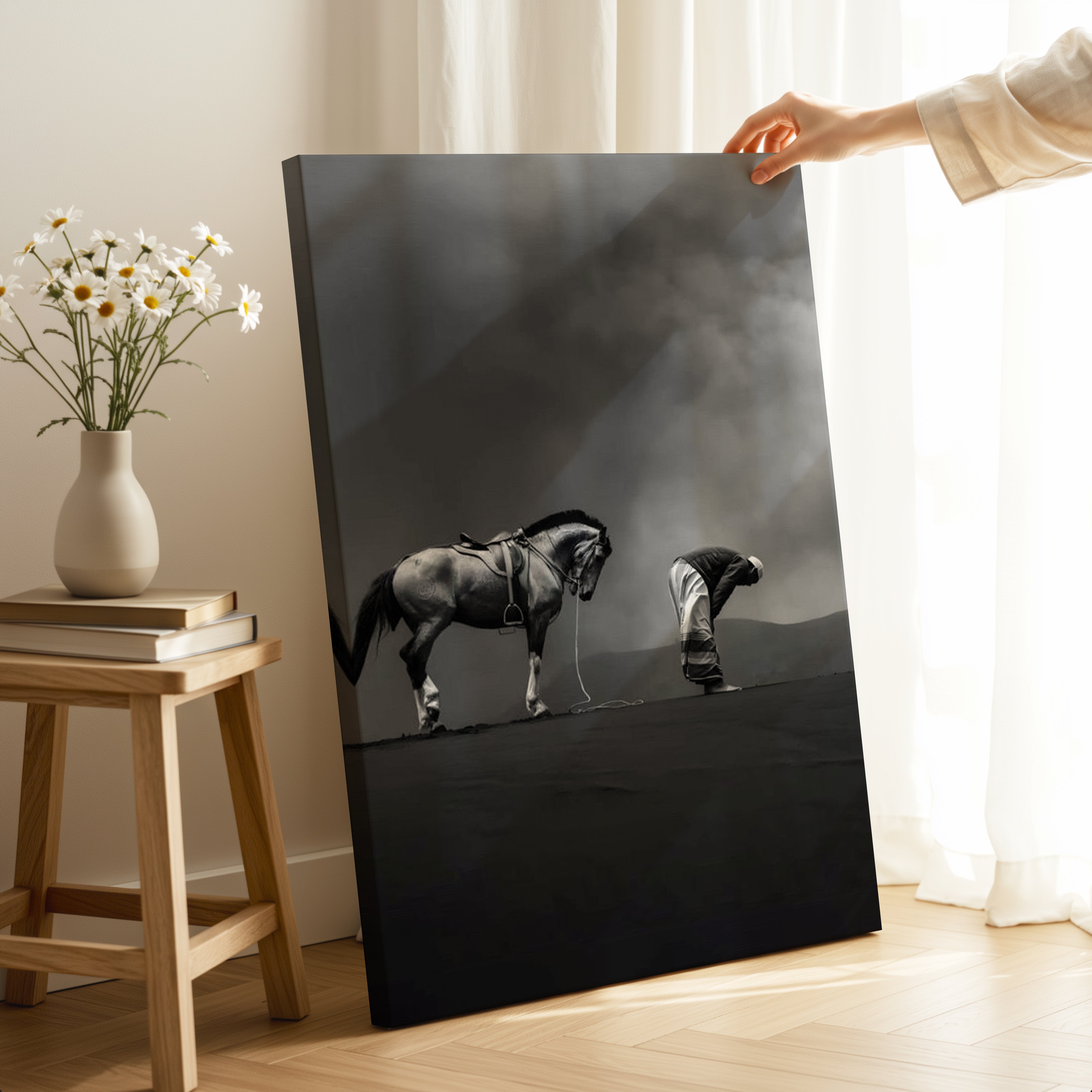 Sujood & Loyalty Art – Islamic Prayer with Horse Wall Art | 4K Ultra Wrap Frame Wall Art in Pakistan | IBRELIA™