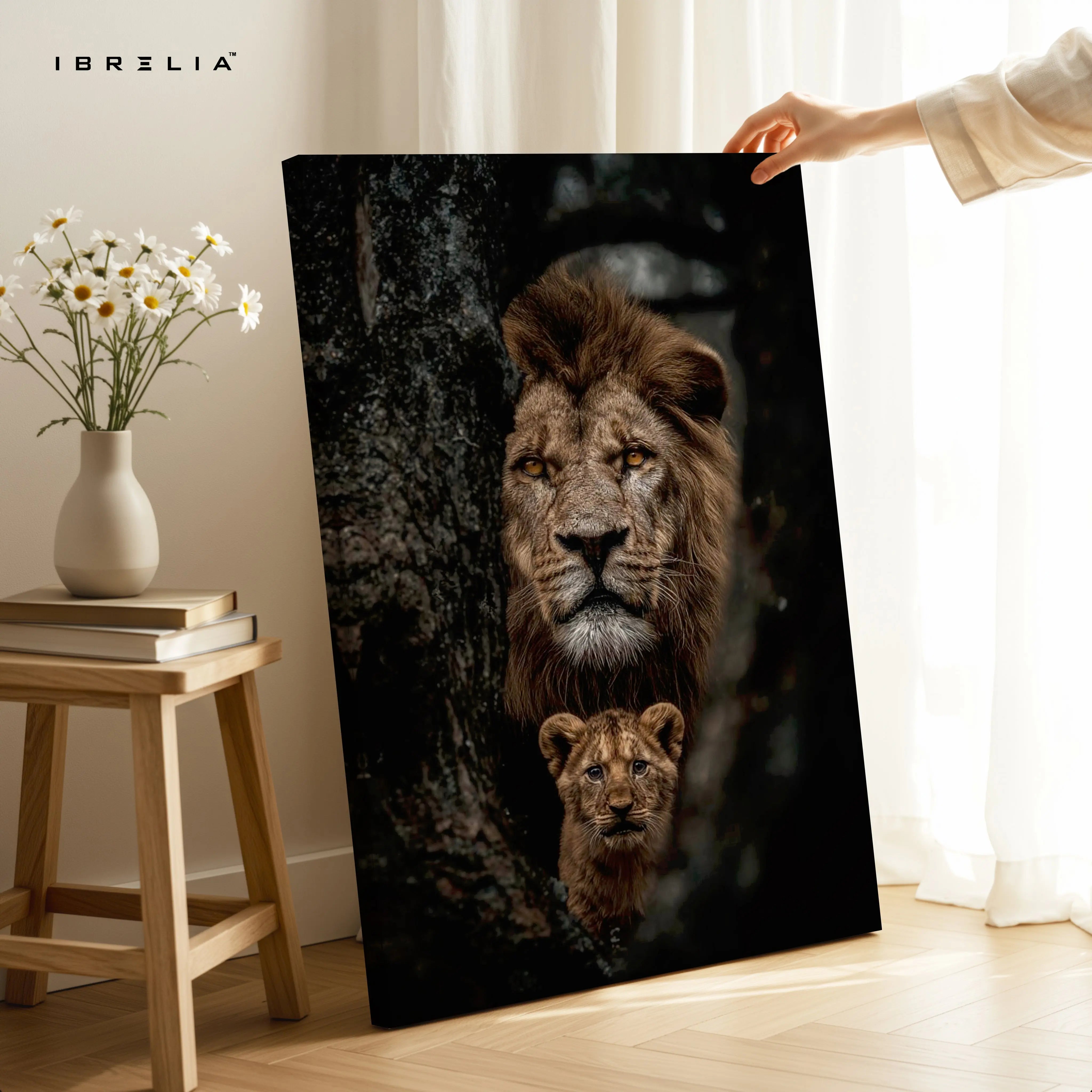 Lion & Cub Wall Art – Father and Son Wildlife Canvas Frame | Powerful Animal Poster Pakistan | IBRELIA™ IBRELIA